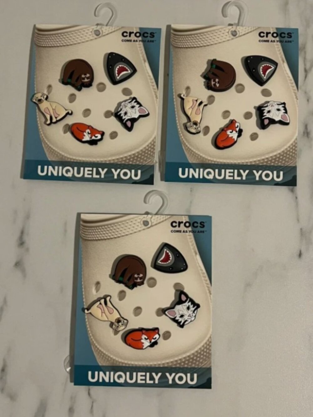 Lot 3 Authentic CROCS Jibbitz Charms Animal Lover 5-Pack Dog Fox Shark Cat Sloth